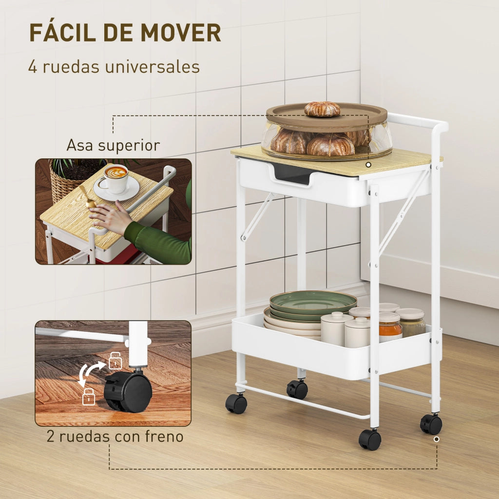 Tavolino carrello con ruote e cassetto ¨C zephmum ¨C bianco 60x40x80 cm