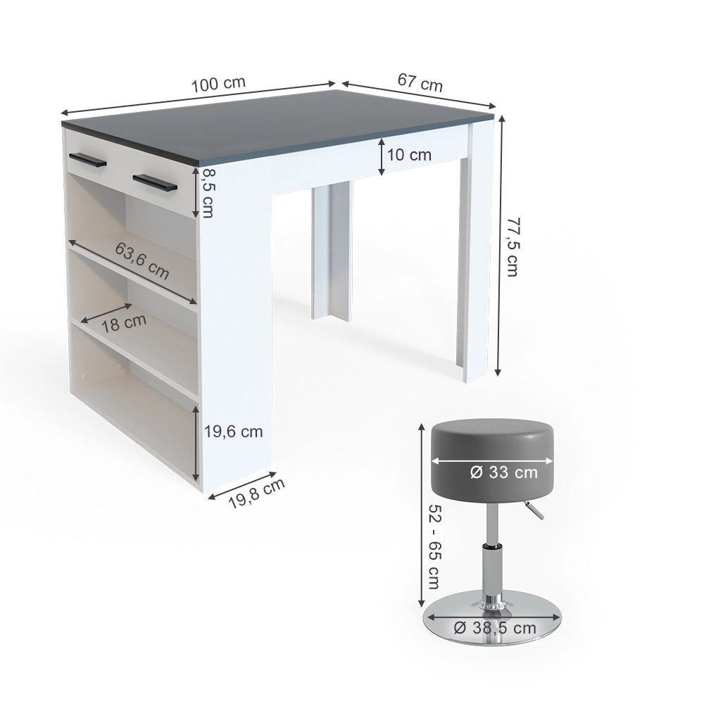 Vicco Set di tavoli da pranzo  Antracite/bianco 67 x 100 cm con 2 sgabelli