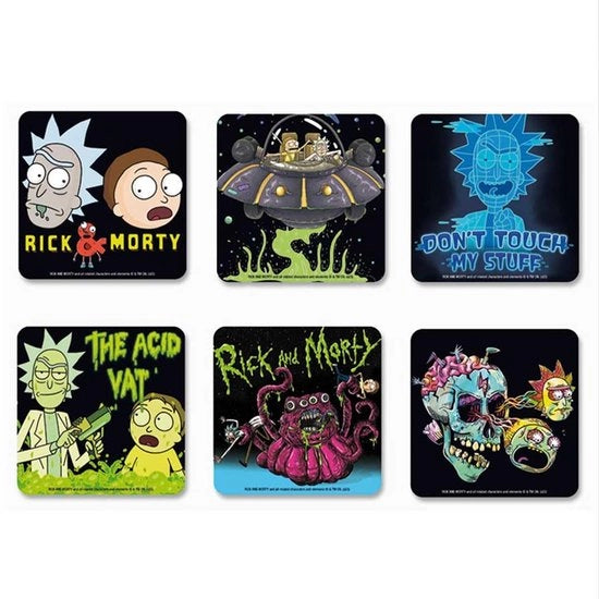 Maglietta Rick e Morty | Sostegni | Set da 6 | Gomma | 10x10cm | Stampante duraturo | Licenza originale design