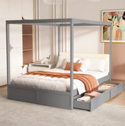 Letto a tenda grigio 140 x 200 cm con cassetti e schienale imbottito