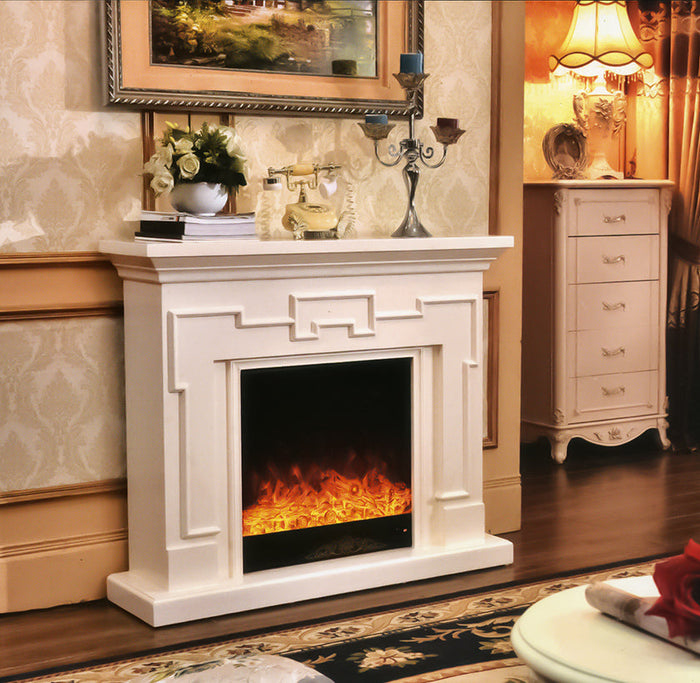 Camino Elettrico da Pavimento 102x120x33 cm Effetto Fiamma 1500W Morfei Bianco