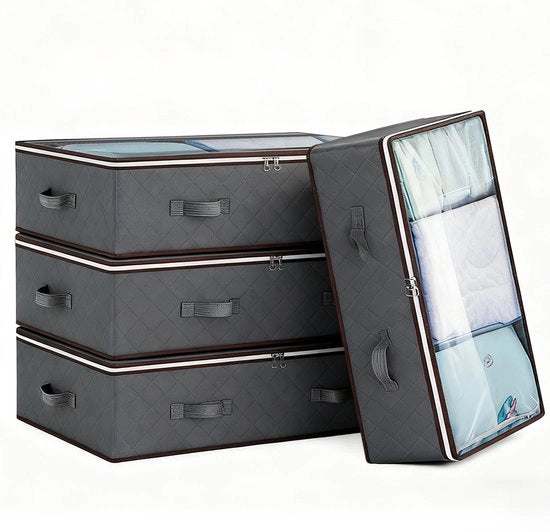 Organizzatore per abbigliamento - Cassetta di stoccaggio pieghevole con coperchio trasparente - 4-set da 90L Grande capacità - per abbigliamento, cuscini, coperte e lenzuola - per uso sotto il letto o nella cassapanca - Borsa di stoccaggio