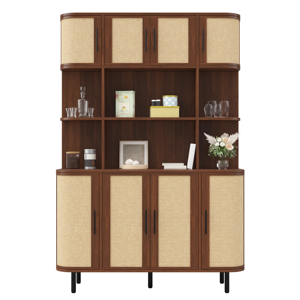 Madia con 8 ante e frontali effetto intrecciato - in MDF - 120x20x180 cm - noce