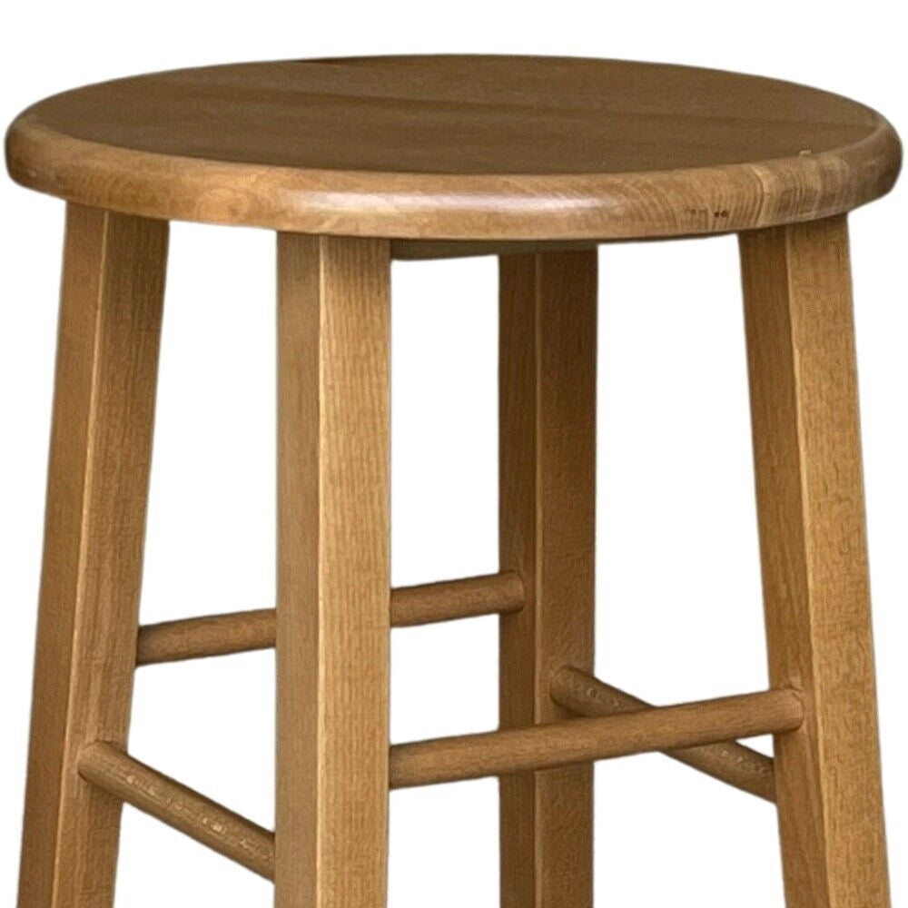Sgabello in legno massello noce chiaro h 68 cm con seduta rotonda e gambe dritte