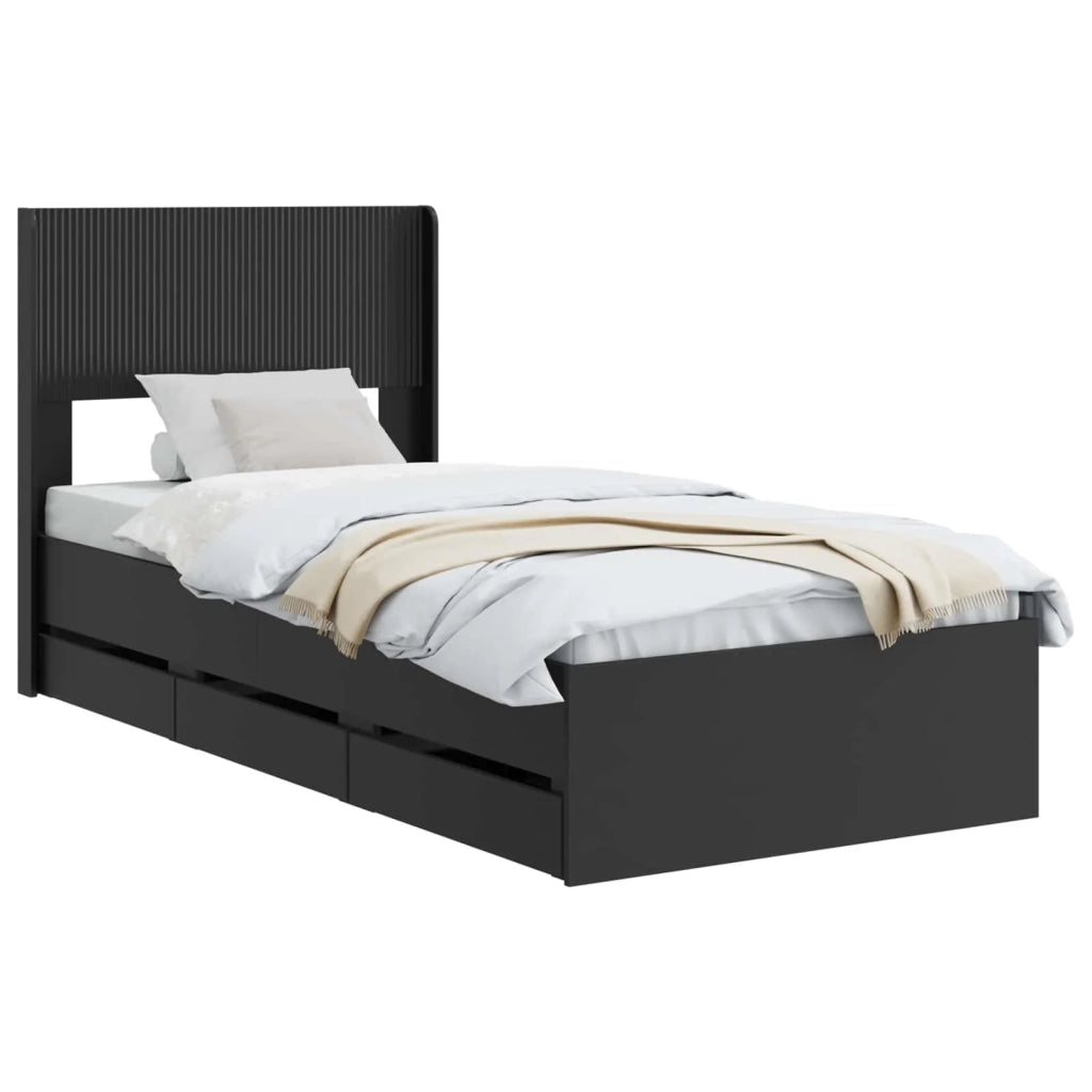 Struttura del letto con stoccaggio e testata Nero 75 x 190 cm 3414348