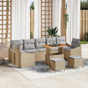 Set da Giardino da 10 Pezzi con Cuscini Beige Polyrattan Acacia