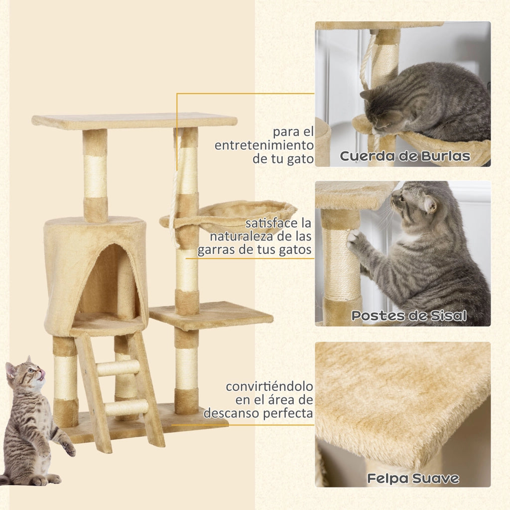 Albero tiragraffi per gatti con piattaforma e casetta ¨C zephmum ¨C Marrone 55x30x95 cm