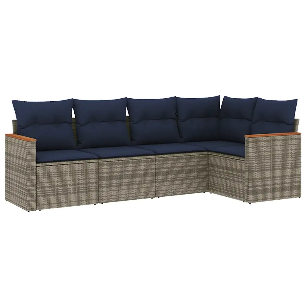 Set Divani da Giardino 5 pz con Cuscini Grigio in Polyrattan 3225949