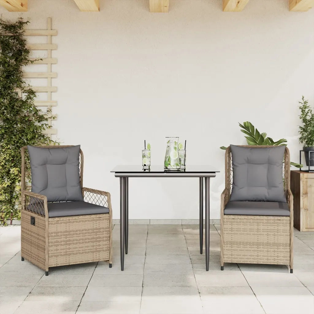 Set da Pranzo da Giardino 3 pz con Cuscini Beige in Polyrattan 3262999