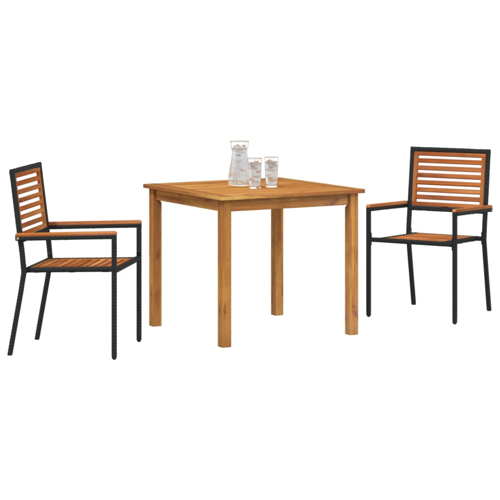 Set da pranzo da giardino  3 pezzi Nero Polyrattan Acacia