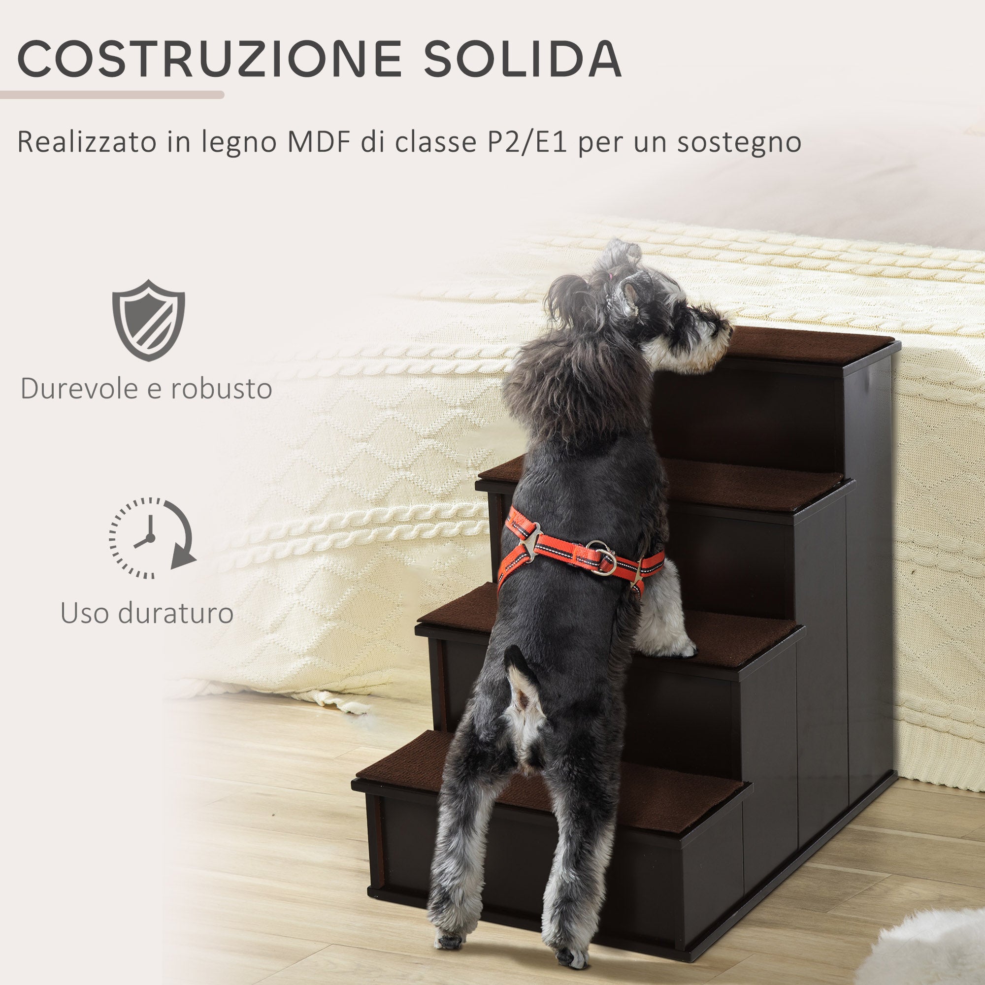 Scaletta per Cani e Gatti a 4 Scalini 40x59x54,2 cm con Cuscini in Peluche Rimovibili Marrone