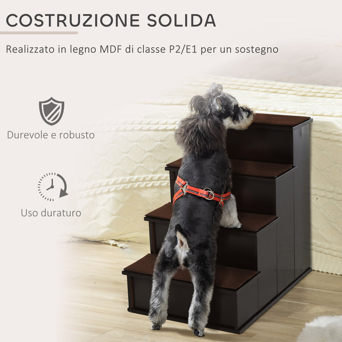 Scaletta per Cani e Gatti a 4 Scalini 40x59x54,2 cm con Cuscini in Peluche Rimovibili Marrone