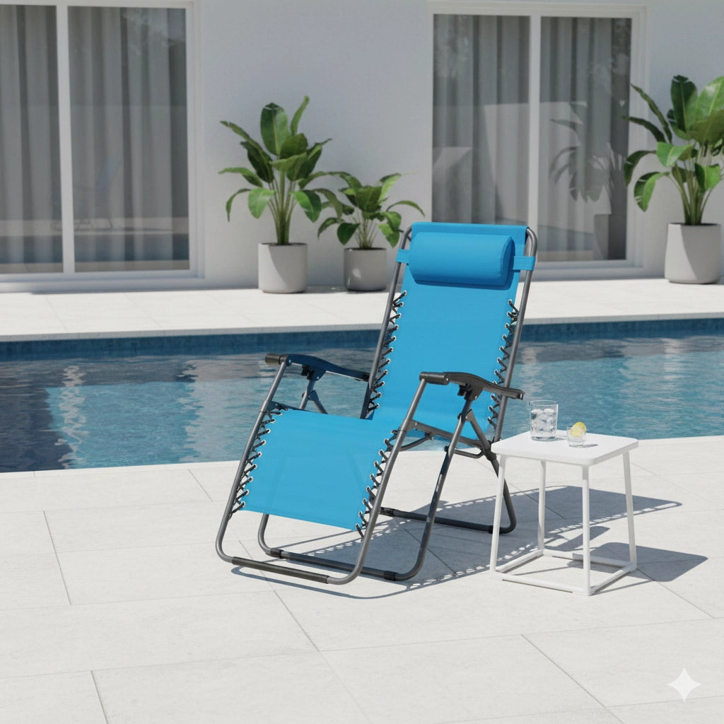 Sedia Sdraio Zero Gravity Reclinabile Pieghevole 88x65x110 h cm in Textilene Blu