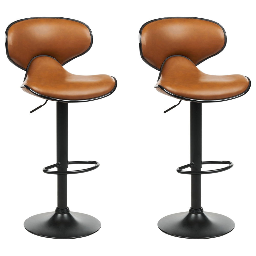 Set di 2 sgabelli moderni senza braccioli regolabili in altezza in ecopelle marrone dorato regolabile in altezza Glamour