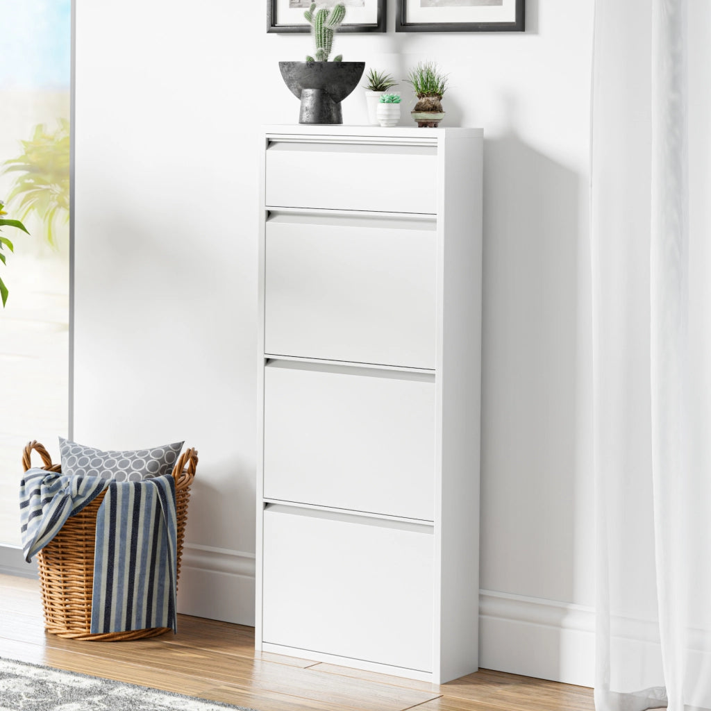 Scarpiera Sokndal con 3+1 Contenitori Ribaltabili Portascarpe in Metallo - Bianco [en.casa]