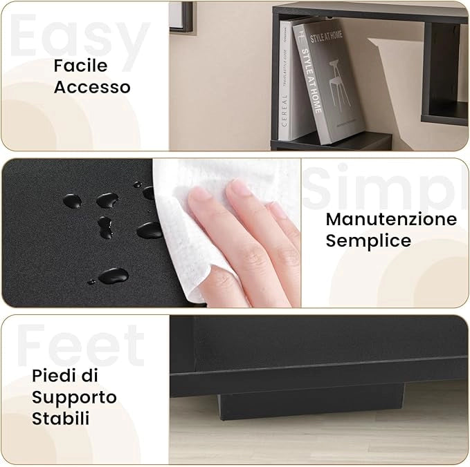 Libreria Geometrica 120 cm, Scaffale per Libri con Ripiani Aperti, Scaffale da Esposizione Moderno con Kit Anti-ribaltamento, Ideale per Casa Ufficio o Soggiorno (Nero)