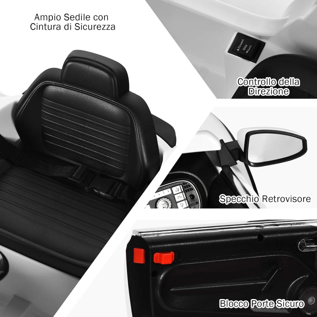 12V Volkswagen Macchina Elettrica per Bambini, Auto Elettrica con Telecomando Luci Musica Doppia Porta, 5km/h Carico 30kg, per Bambini 3-8 Anni (Bianco)