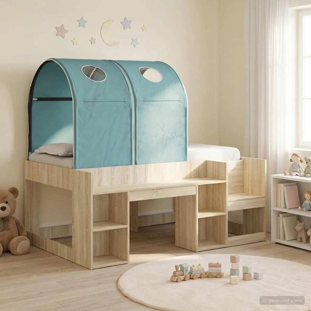 Letto con Tunnel con lo scaffale 3 pz Rovere Sonoma e Azzurro 3423504