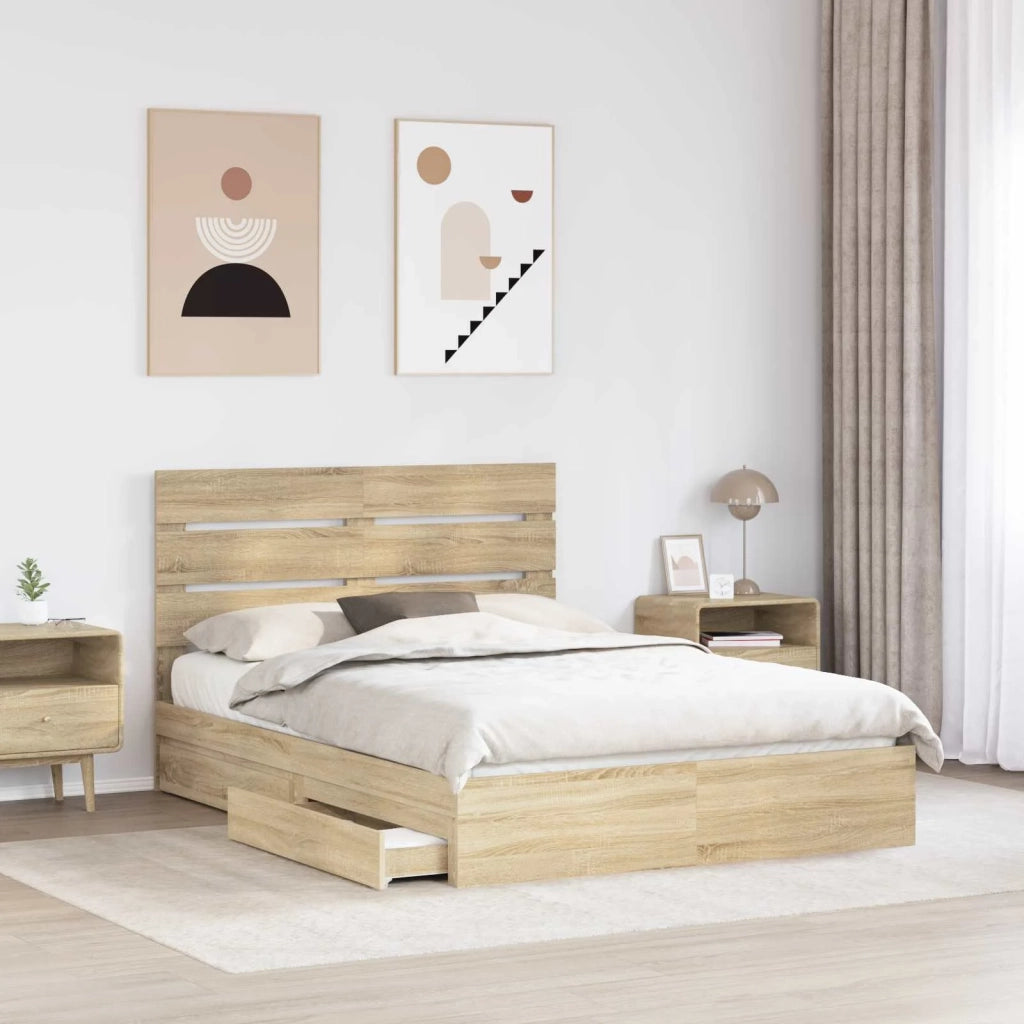 Letto con Contenitore con testiera Rovere Sonoma 140 x 200 cm