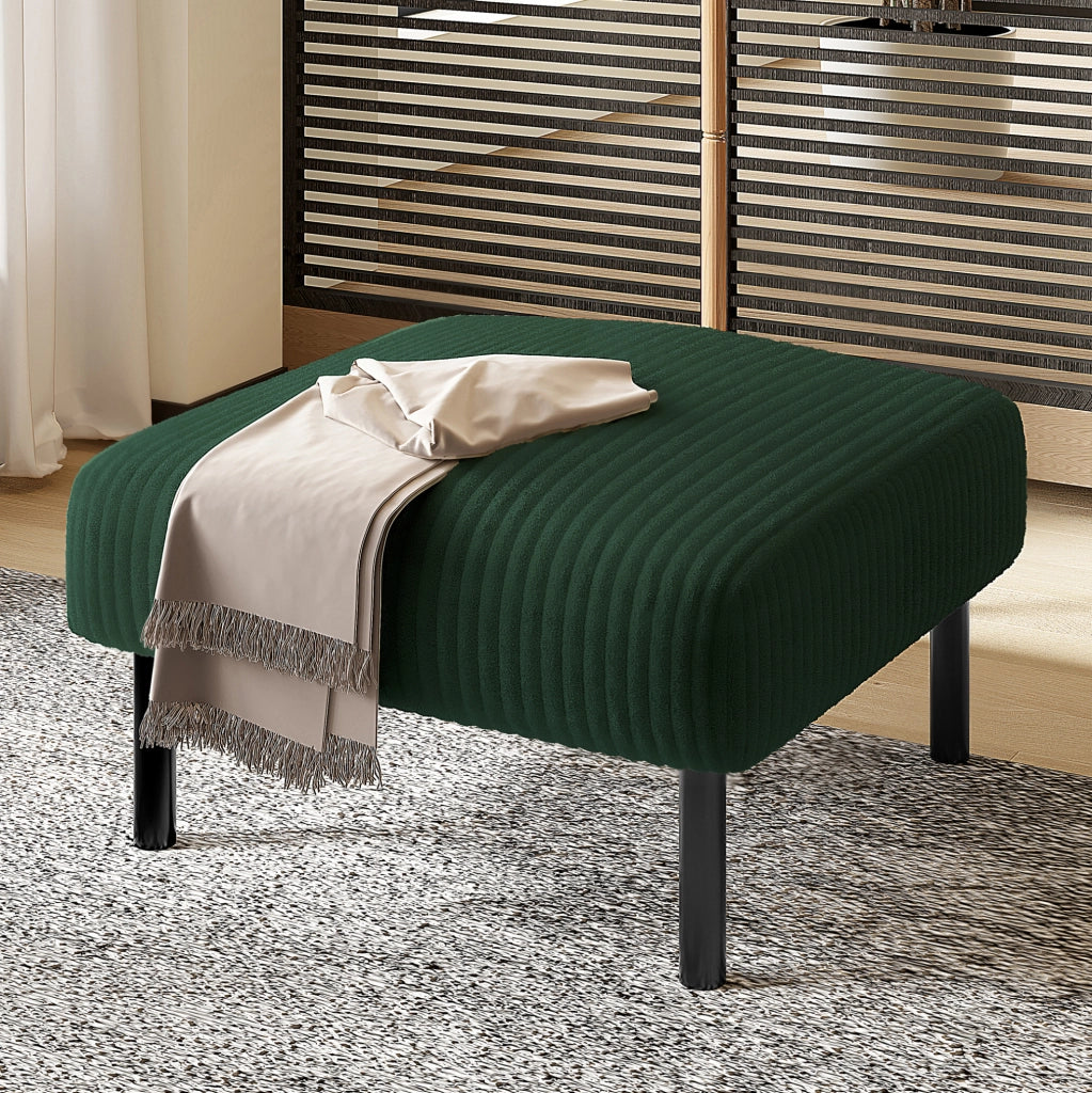 Pouf poggiapiedi in velluto a coste con struttura in metallo; 56 x 51 x 39 cm; verde smeraldo