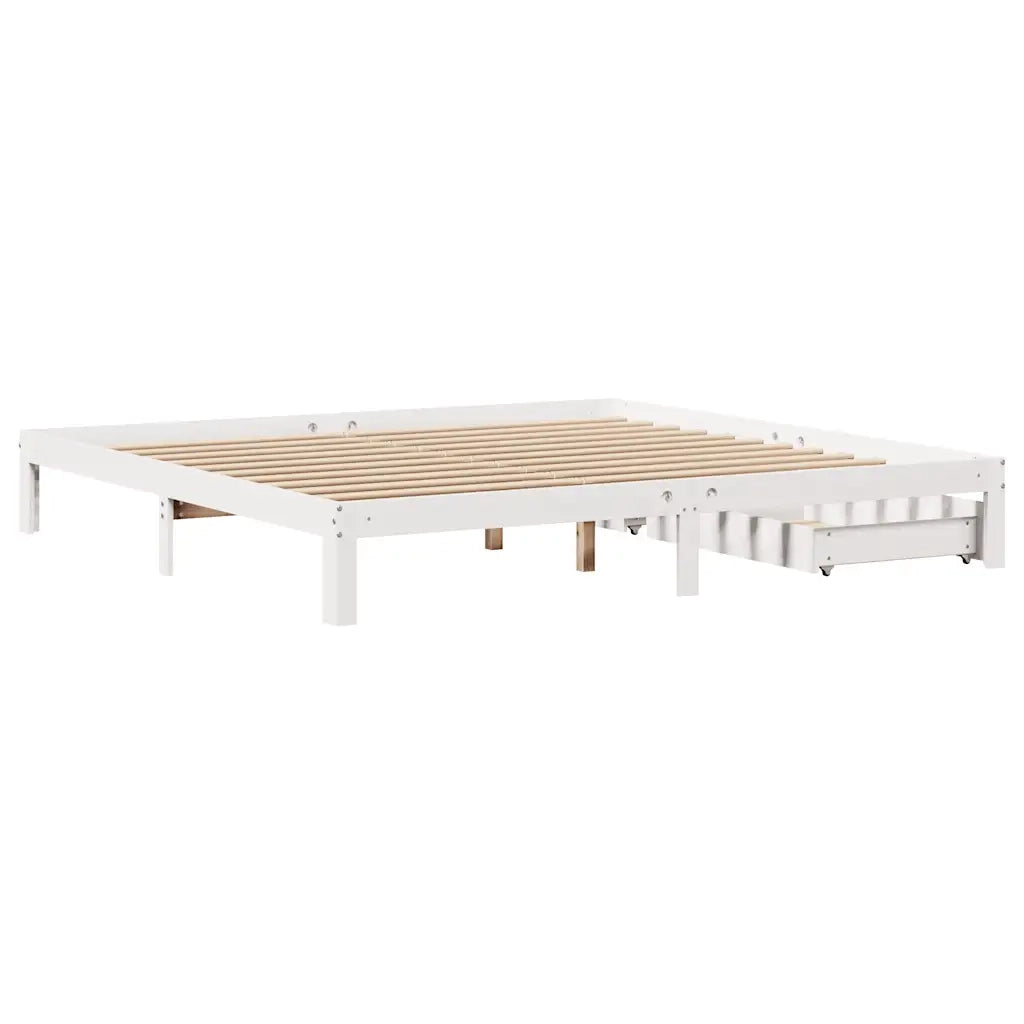 Giroletto con Cassetti Bianco 200x200 cm Legno Massello di Pino 3301957