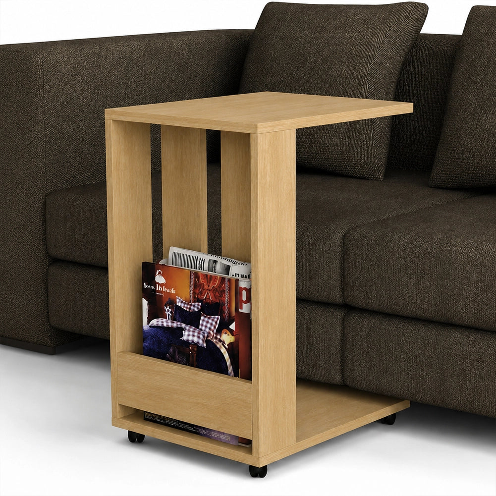Tavolino Ausiliario con Ruote Design Moderno Mobile Letto Divano Colore Quercia