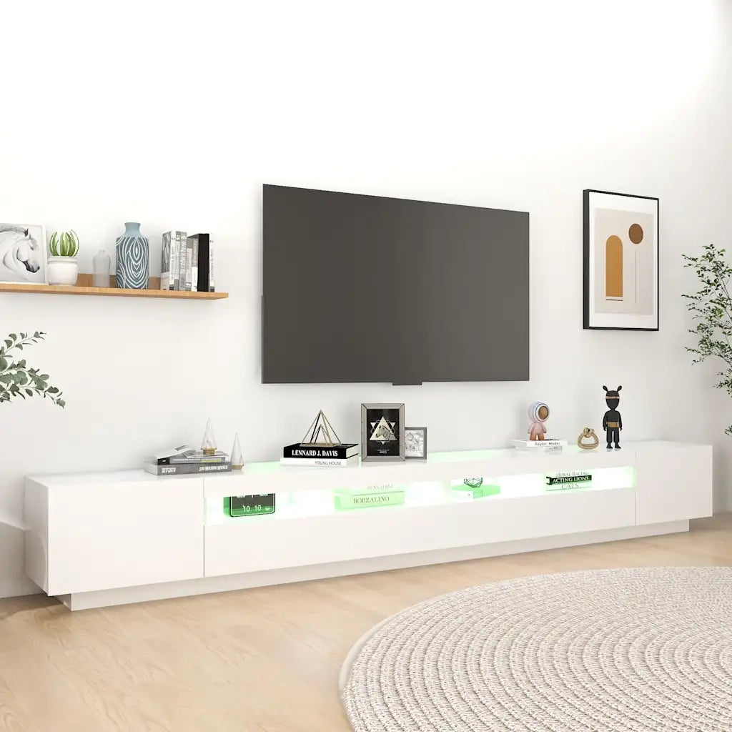 Mobile Porta TV con Luci LED-Credenza TV Bianco 300x35x40 cm