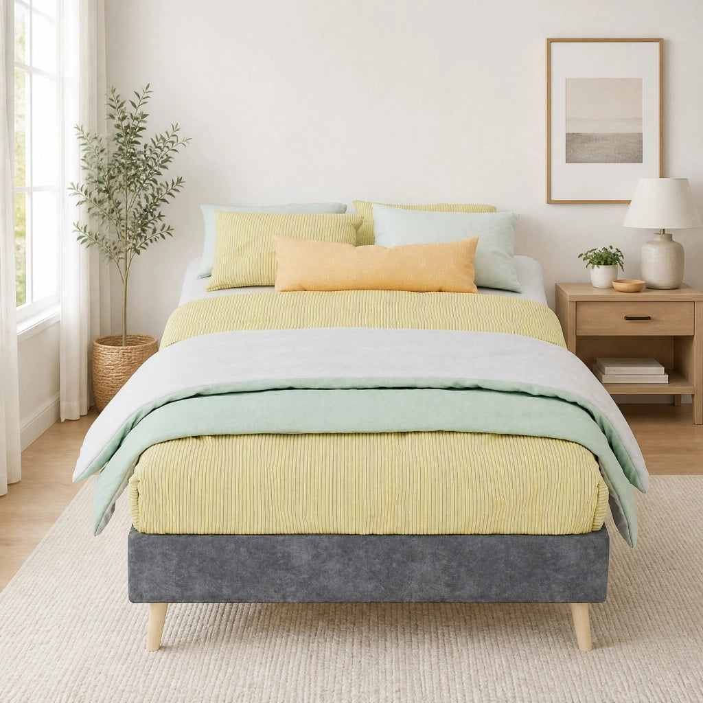 LETTO 90x200 cm Grigio in Tessuto e Metallo, Design Senza Testiera