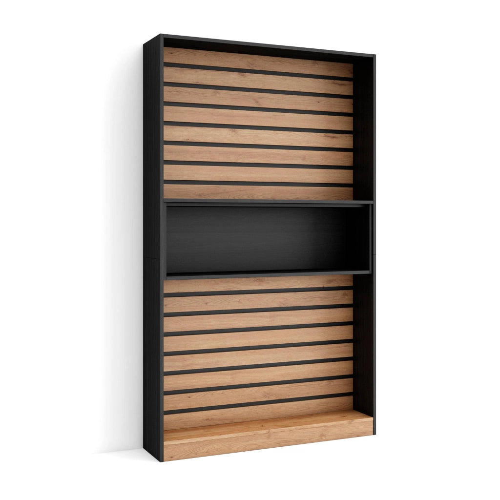 Libreria scaffale, 110x25x186cm, Soggiorno, Ufficio, Per libri, colore Rovere e nero RF2323