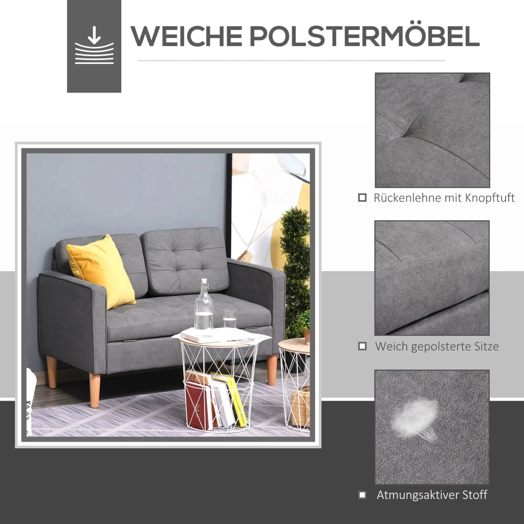 DIVANO 2 posti 117x62x78 cm Grigio in Poliestere