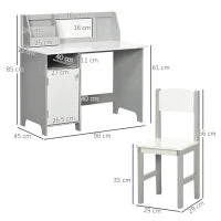 Set Tavolo e Sedie per Bambini 5+ Anni in Legno con Banco Scuola e Sedia Bianco e Grigio