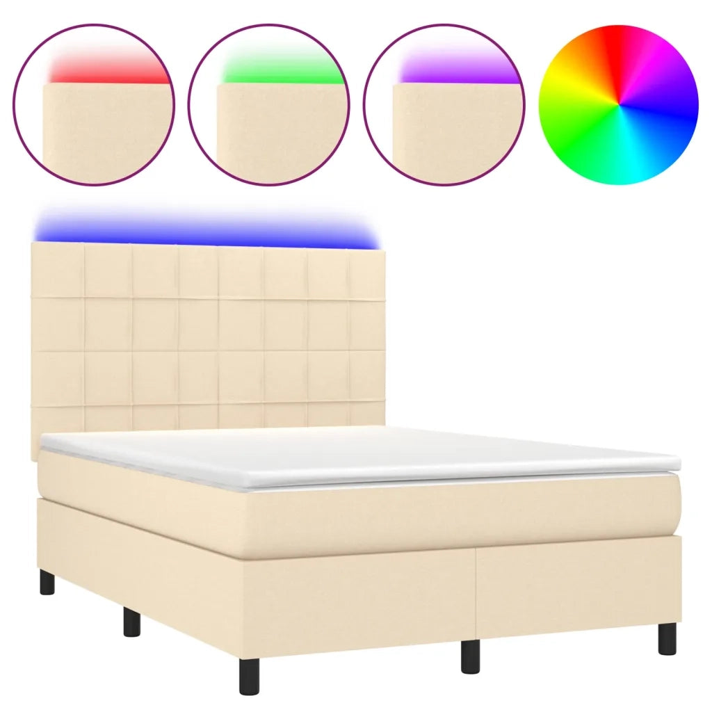 Letto a Molle con Materasso e LED Crema 140x200 cm in Tessuto 3134882