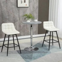 Set 2 Sgabelli da Bar con Schienale e Poggiapiedi in Stile Nordico in Metallo e Velluto, color Crema, 45x47x84 cm