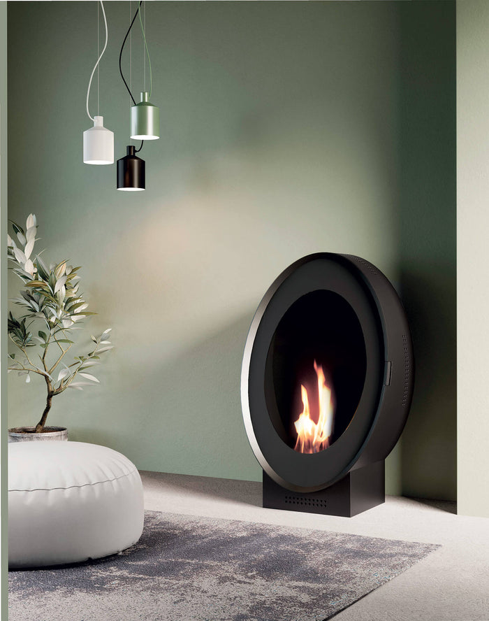 Camino a Bioetanolo da Pavimento 78x42x120 cm Karlsen Osaka Nero