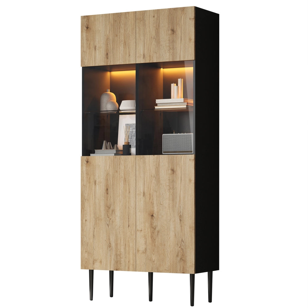 Vetrina moderna con LED, 10 vani e ante in vetro temperato
