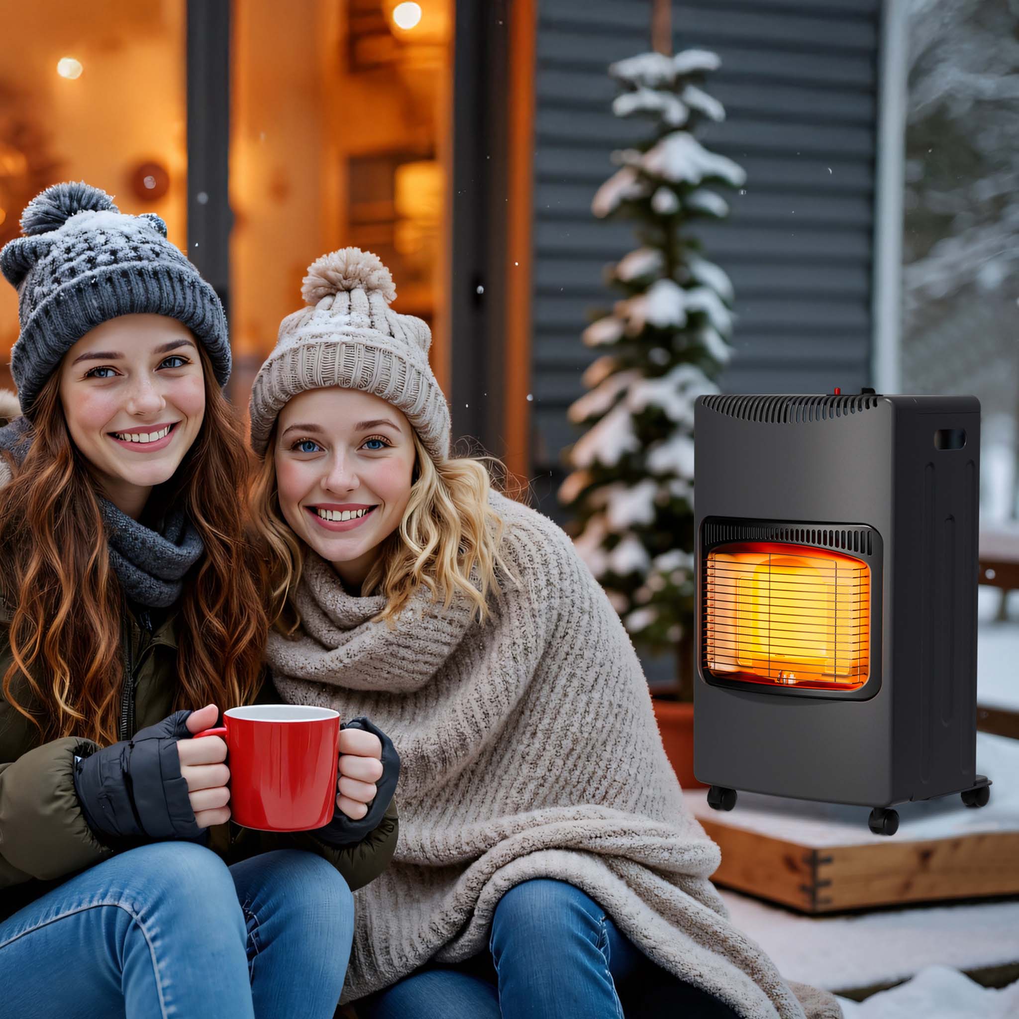 Stufa a gas infrarossi 4,2K W, pieghevole, con rotelle, 3 livelli di potenza, con ODS