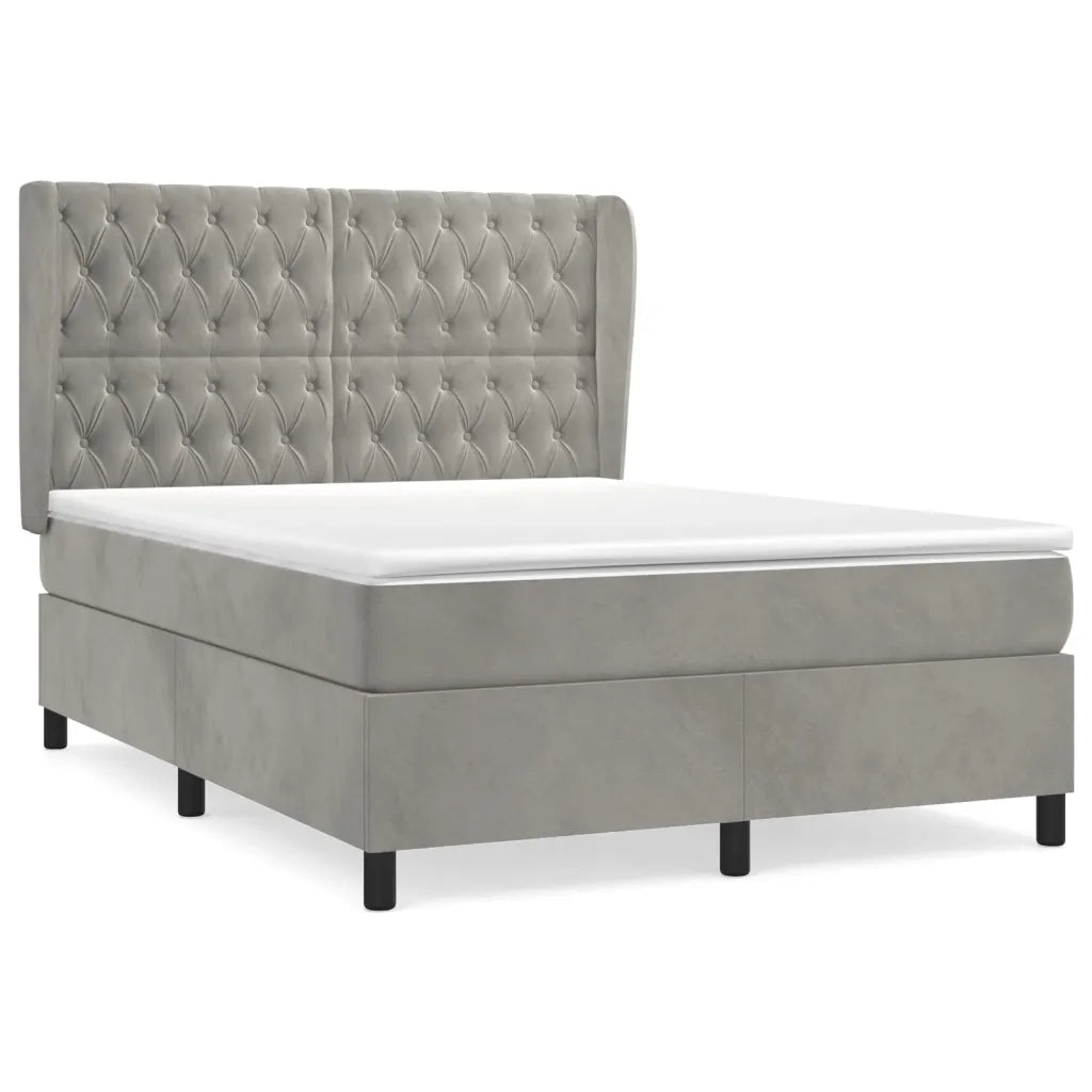 Giroletto a Molle con Materasso Grigio Chiaro 140x190cm Velluto