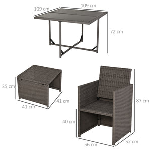 EASYCOMFORT  Set Mobili da Giardino Esterno 9 pezzi Tavolo con 4 Sedie 4 Poggiapiedi in Rattan, Grigio
