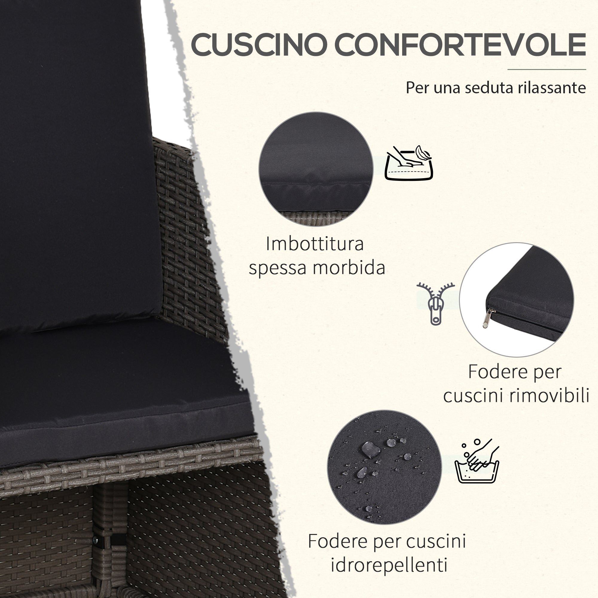 EASYCOMFORT  Set Mobili da Giardino Esterno 9 pezzi Tavolo con 4 Sedie 4 Poggiapiedi in Rattan, Grigio