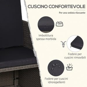 EASYCOMFORT  Set Mobili da Giardino Esterno 9 pezzi Tavolo con 4 Sedie 4 Poggiapiedi in Rattan, Grigio