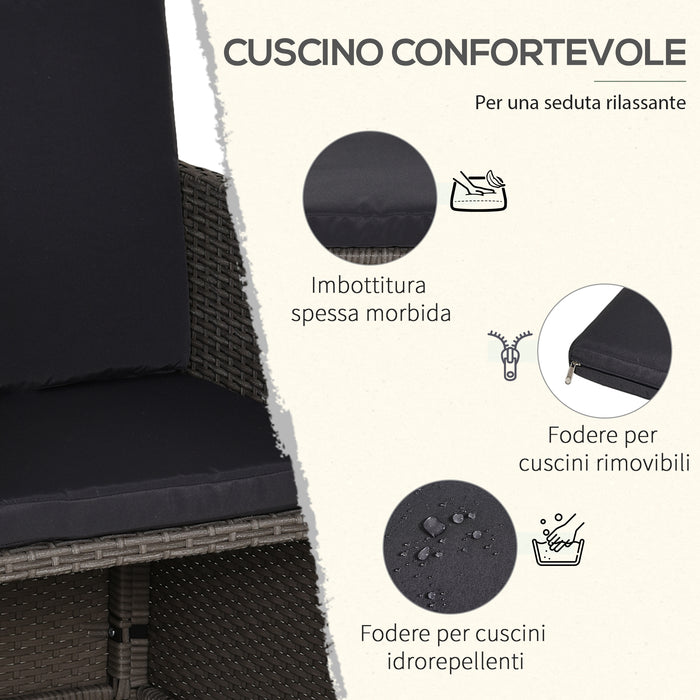 EASYCOMFORT  Set Mobili da Giardino Esterno 9 pezzi Tavolo con 4 Sedie 4 Poggiapiedi in Rattan, Grigio