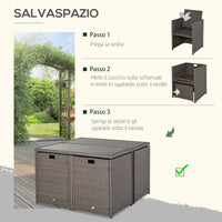 EASYCOMFORT  Set Mobili da Giardino Esterno 9 pezzi Tavolo con 4 Sedie 4 Poggiapiedi in Rattan, Grigio