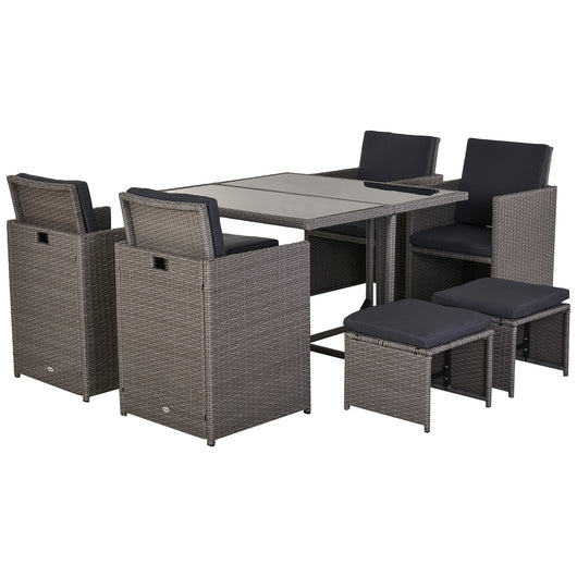 EASYCOMFORT  Set Mobili da Giardino Esterno 9 pezzi Tavolo con 4 Sedie 4 Poggiapiedi in Rattan, Grigio