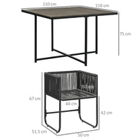 EasyComfort Set da Giardino 5 Pezzi in Rattan PE e Acciaio, 4 Sedie da Esterno con Cuscini e Tavolo Rettangolare