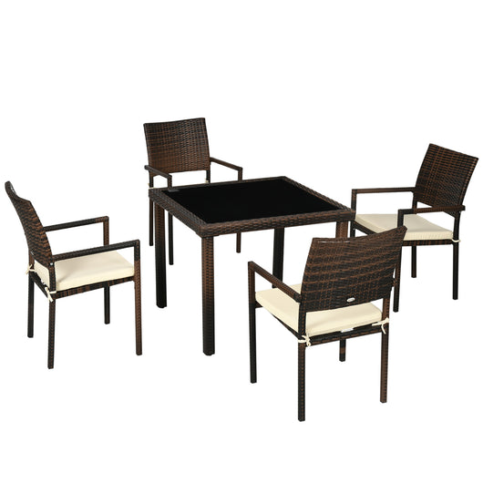 Easycomfort Set da Esterni in Rattan PE con Tavolo e 4 Sedie con Cuscini, Marrone