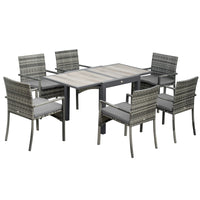 EasyComfort Set da Giardino con Tavolo Allungabile e 6 Sedie con Cuscini in Rattan PE, Grigio e Marrone