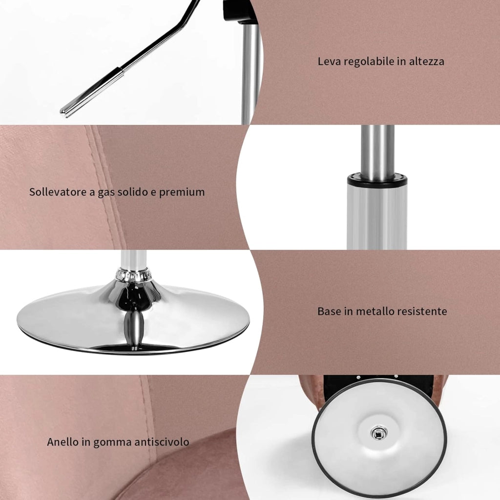 Sgabelli da Bar Girevole in Velluto, Sgabelli Cucina Moderni Design Alte con Schienale, Sedia Rotondo Regolabile in Altezza, con Braccioli, per Cucina Ufficio Bar (Rosa)