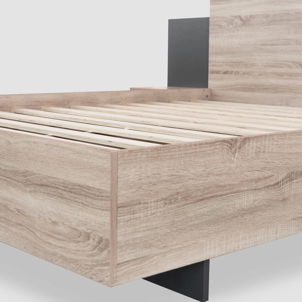 Letto matrimoniale 160x200 cm con 2 comodini; legno; Sonoma e grigio scuro