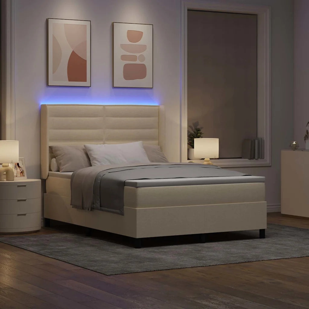 Letto a Sorgente LED con materasso Crema 140 x 200 cm Tessuto 3343446