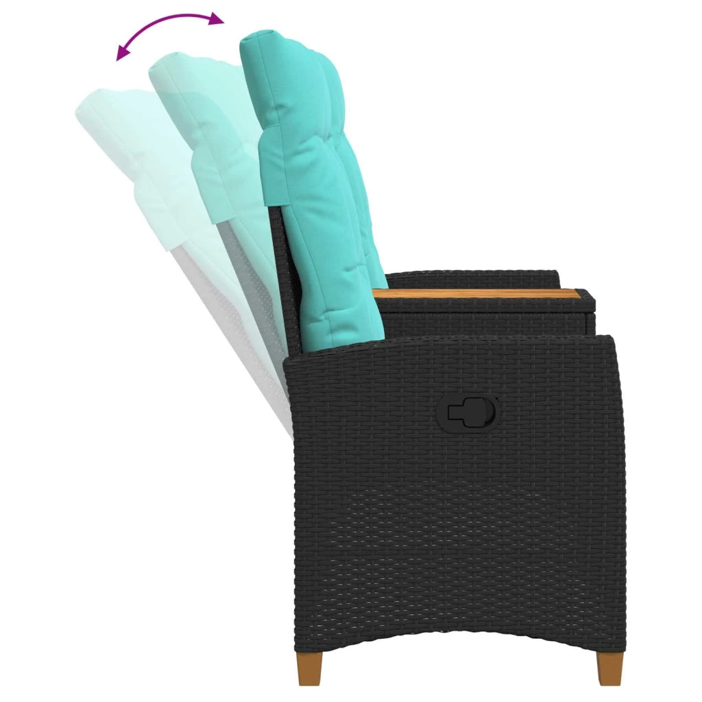 Panchina reclinabile con tavolo Nero e Turchese polyrattan 42026818